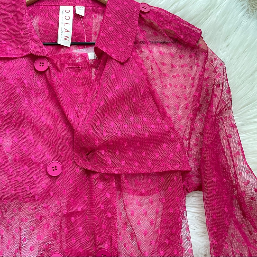 Anthropologie Fuchsia Sheer Dotted Trench Dress - Picture 13 of 16